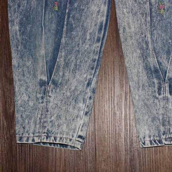 Girls Vintage Popsicle Acid Wash Pleated Front Overalls Denim Jeans Floral sz 4 - Picture 5 of 12